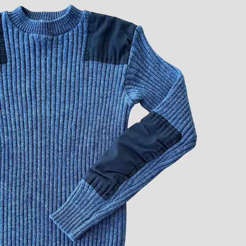 Pull officier bleu ciel avec coudières - Seconde main