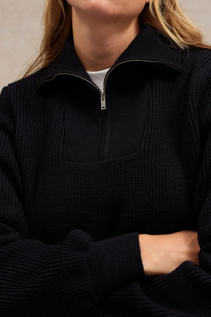Pull camionneur bleu marine pour femme en laine vierge