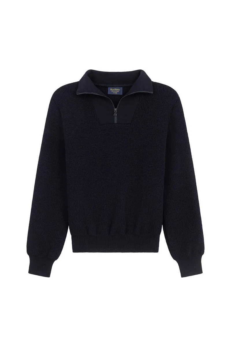 Pull camionneur bleu marine pour femme en laine vierge