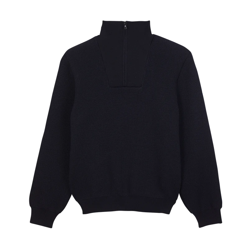 Pull camionneur bleu marine pour homme en laine vierge