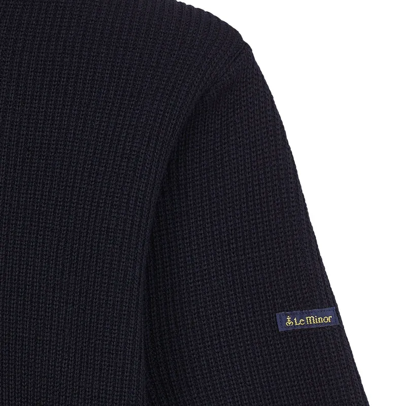 Pull camionneur bleu marine pour homme en laine vierge