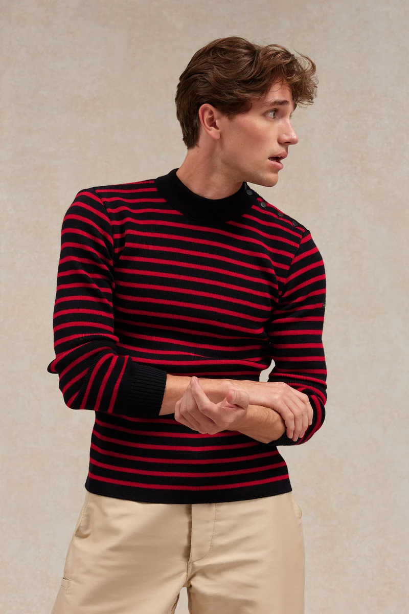 Pull marin rayé marine et rouge pour homme