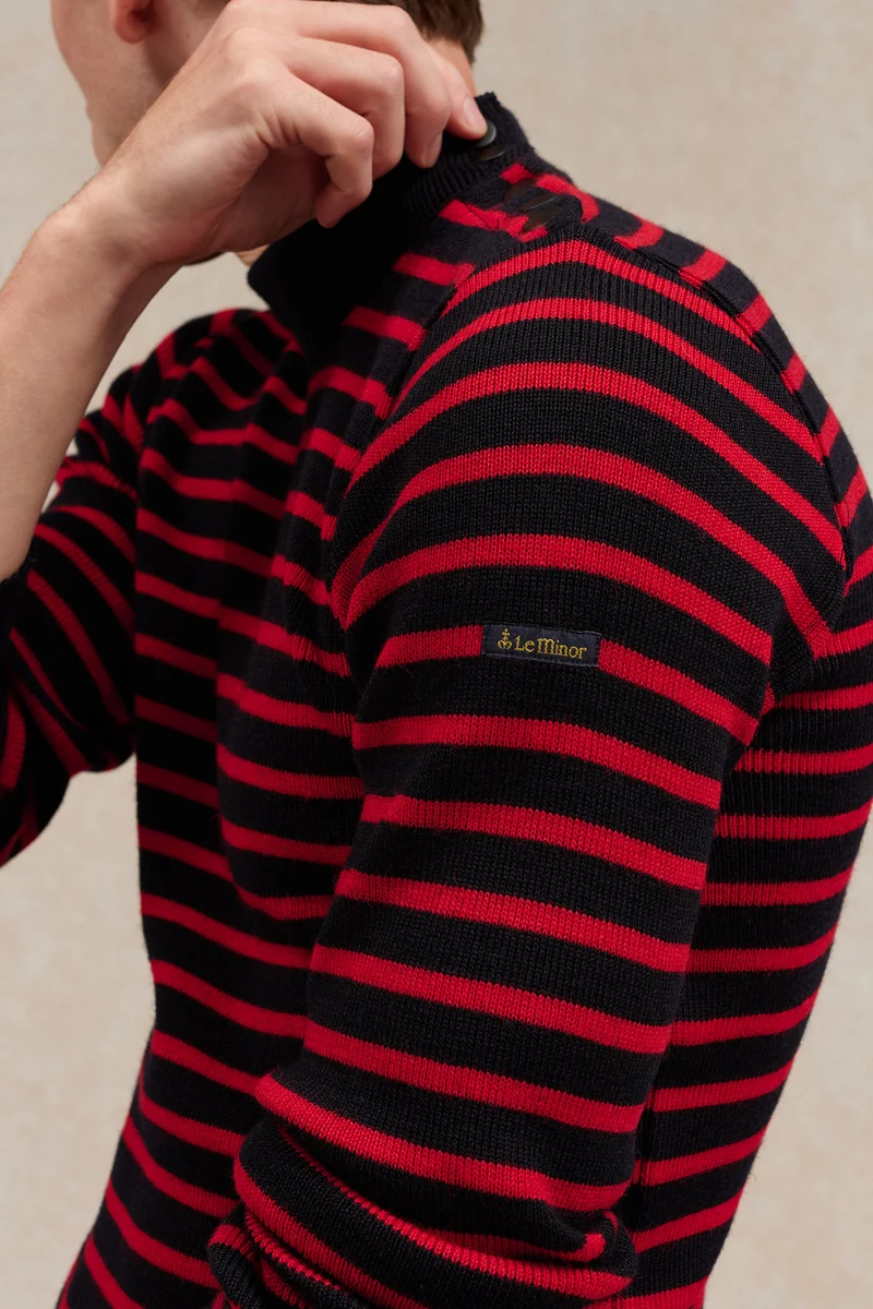 Pull marin rayé marine et rouge pour homme
