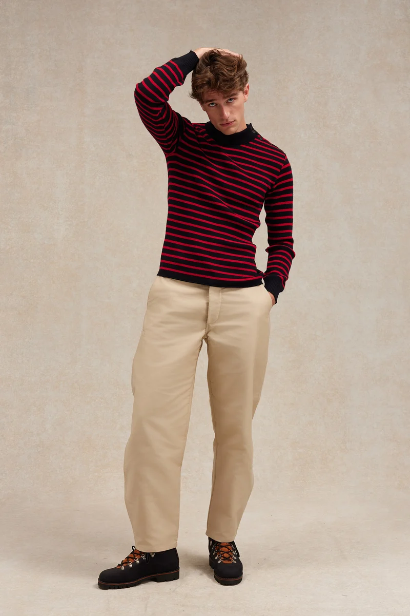 Pull marin rayé marine et rouge pour homme