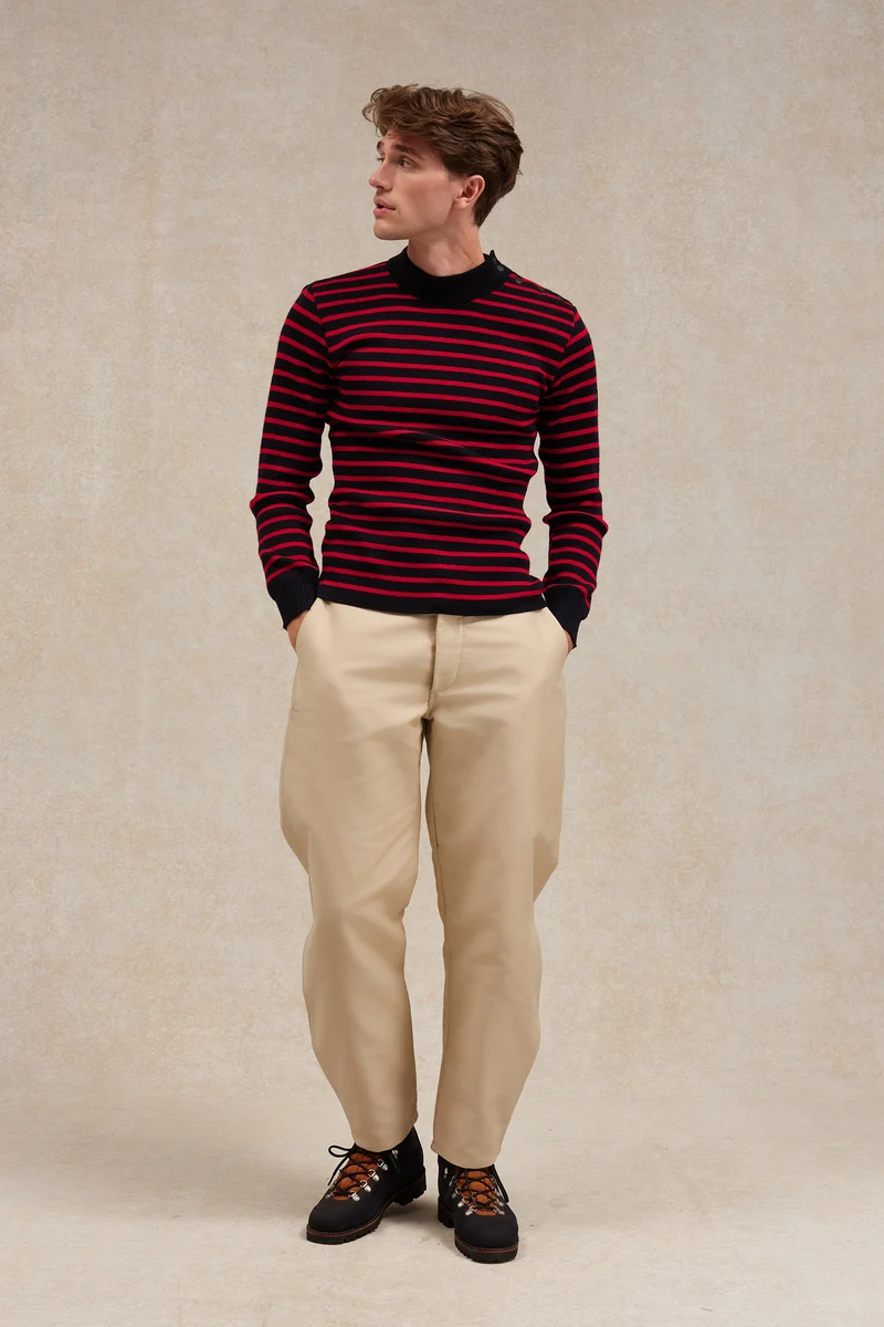 Pull marin rayé marine et rouge pour homme
