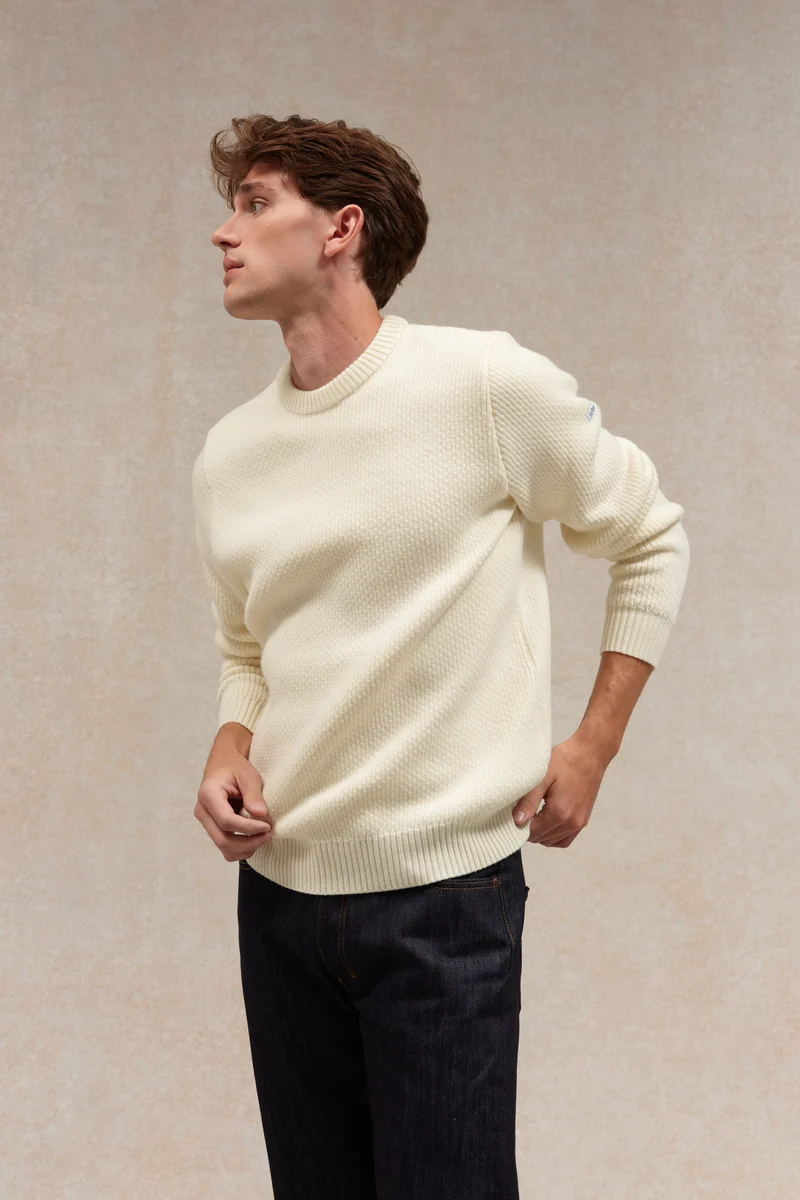 Pull col rond Norvégien écru pour homme