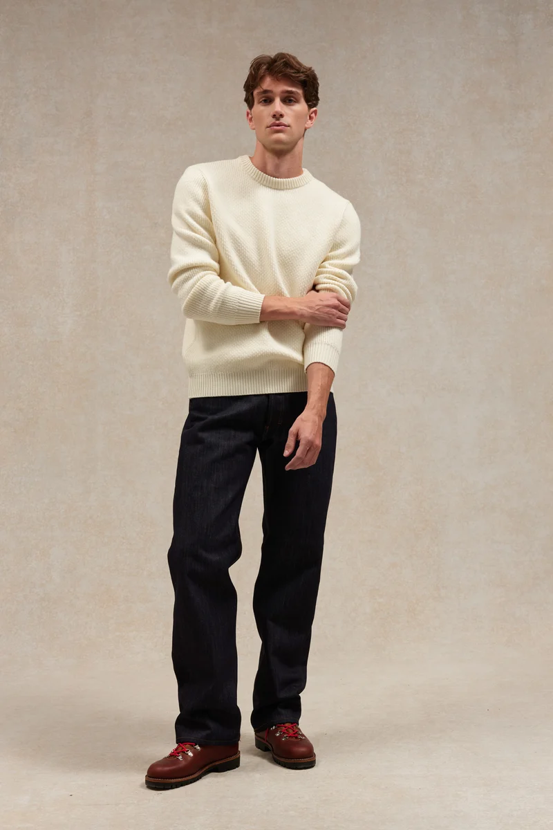 Pull col rond Norvégien écru pour homme