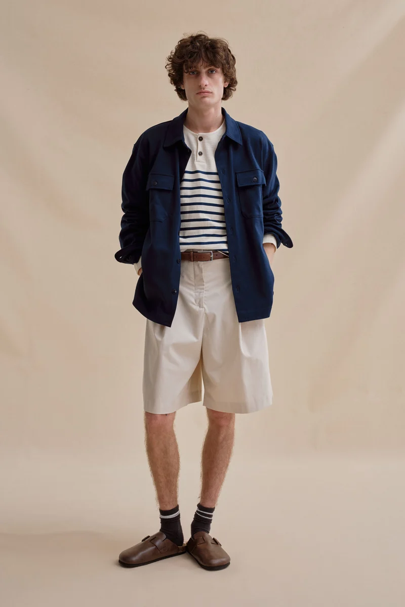 Marinière Marine Nationale col boutonné écru et marine pour homme