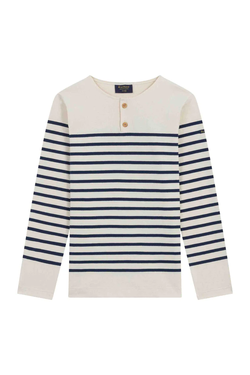 Marinière Marine Nationale col boutonné écru et marine pour homme