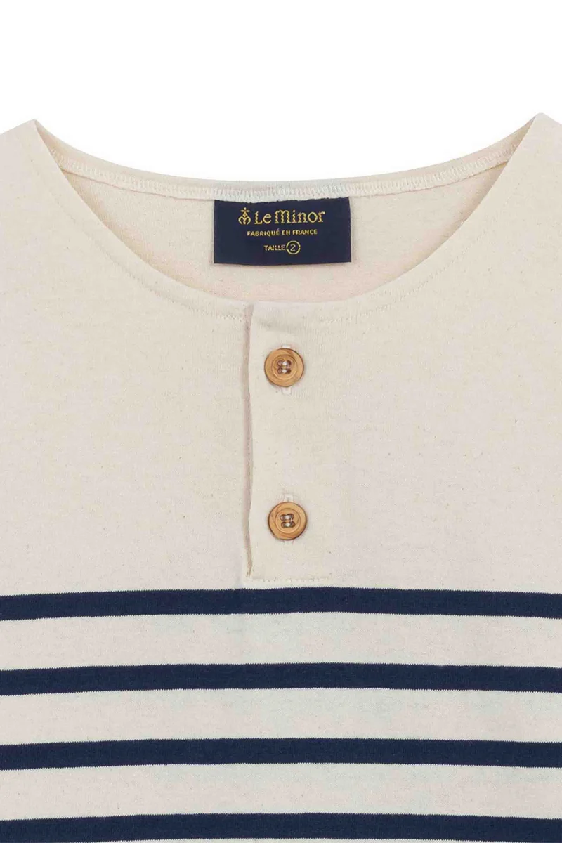 Marinière Marine Nationale col boutonné écru et marine pour homme
