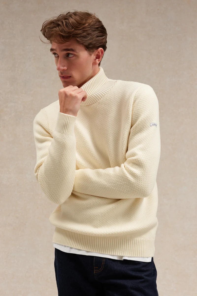 Pull col roulé Norvégien écru pour homme