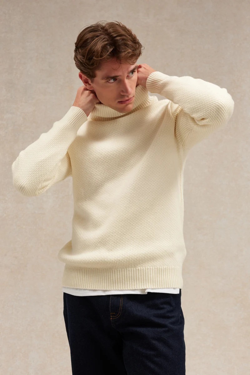 Pull col roulé Norvégien écru pour homme