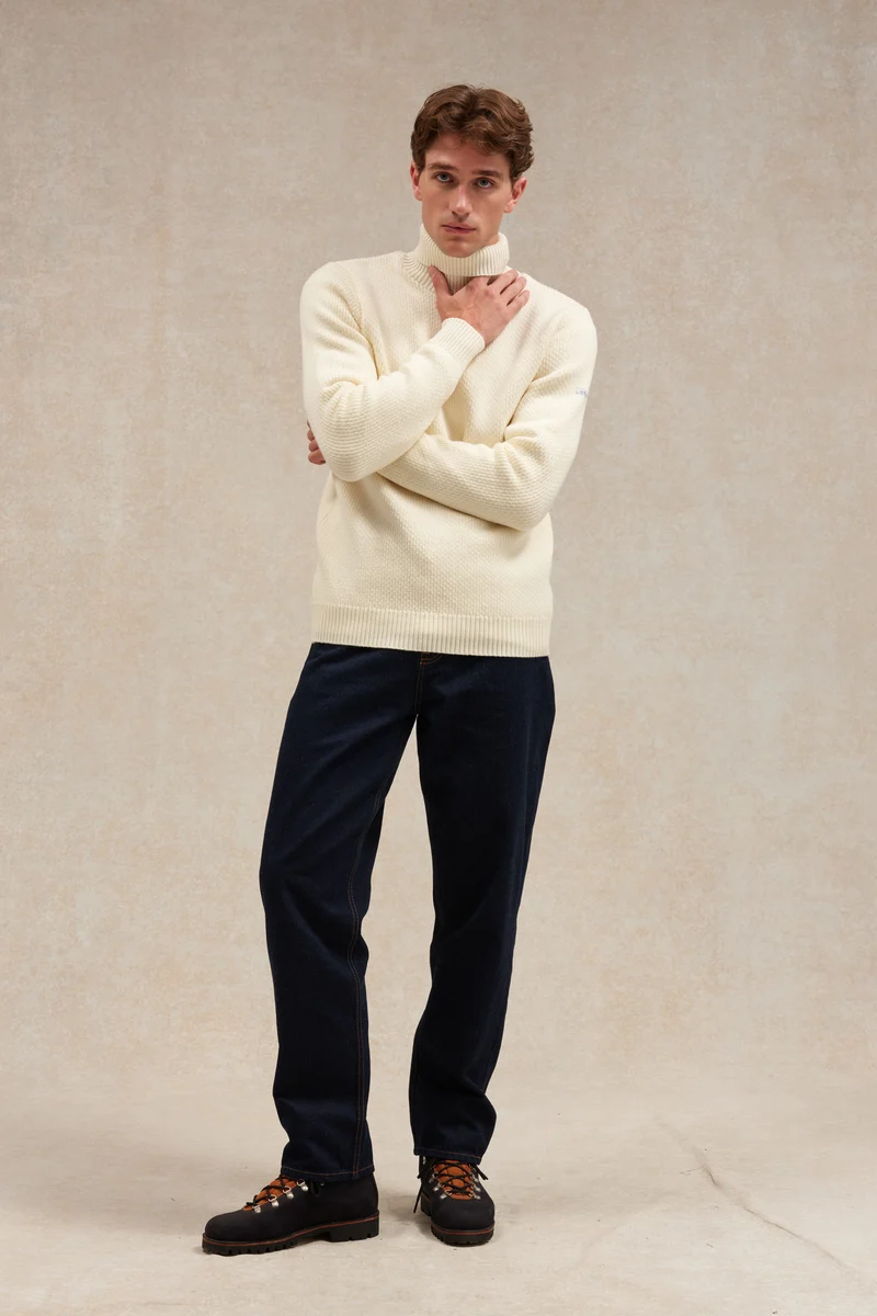 Pull col roulé Norvégien écru pour homme