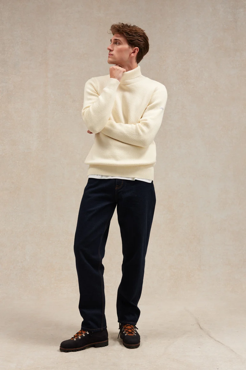 Pull col roulé Norvégien écru pour homme