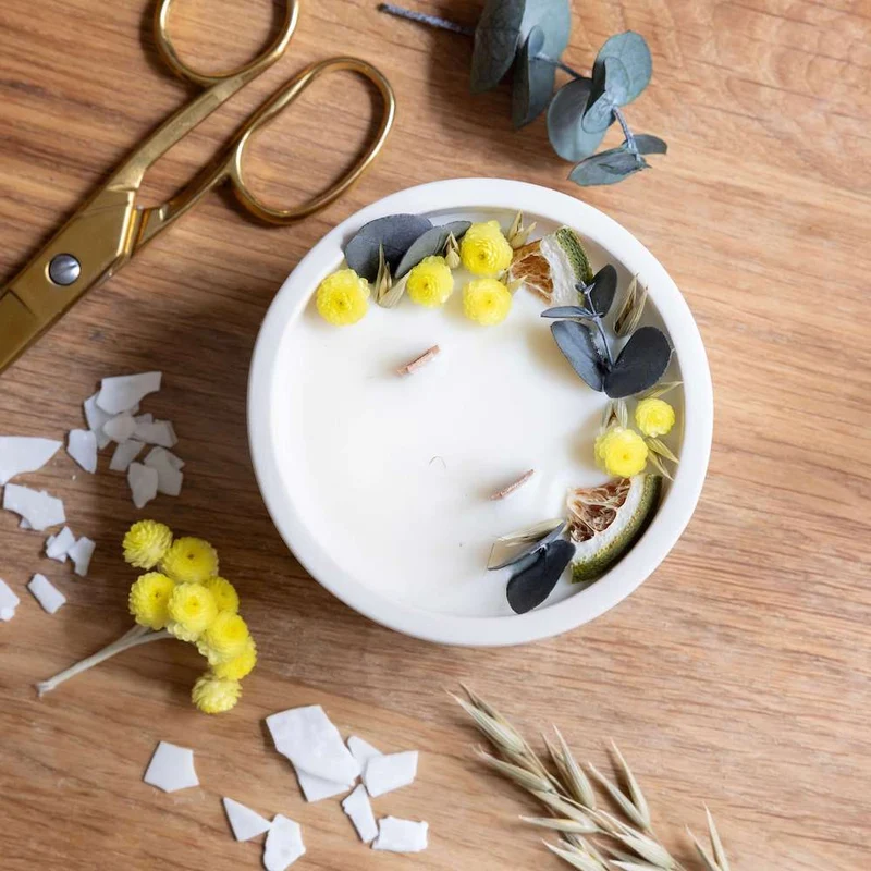 Kit DIY bougie fleurie Immortelle et eucalyptus