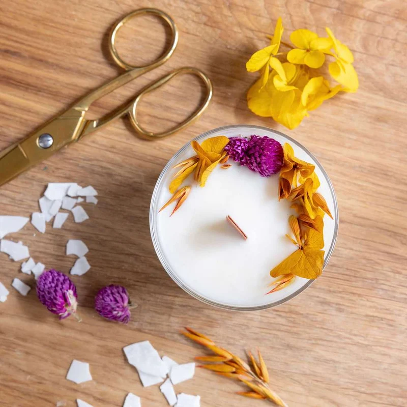 Kit DIY bougie fleurie pot en verre Orange