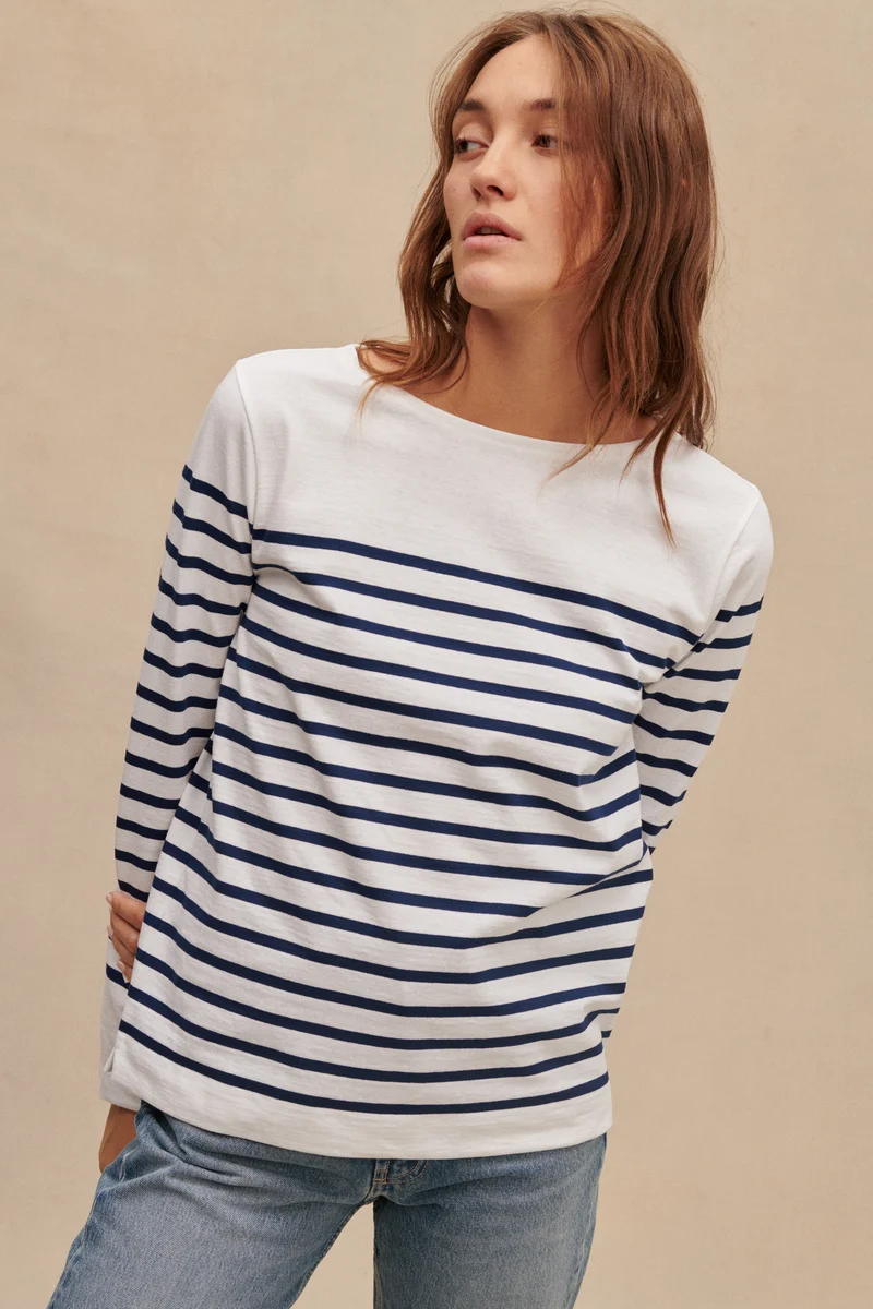Marinière Marine Nationale blanche et marine pour femme