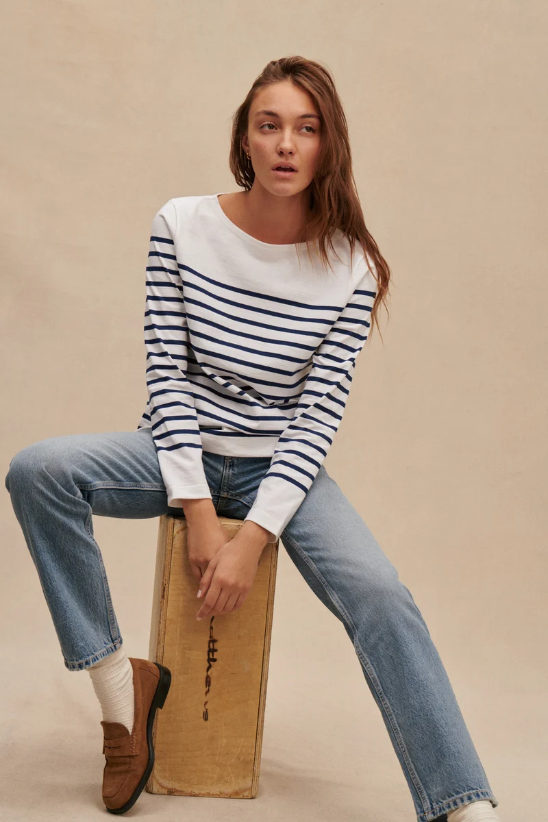 Marinière Marine Nationale blanche et marine pour femme
