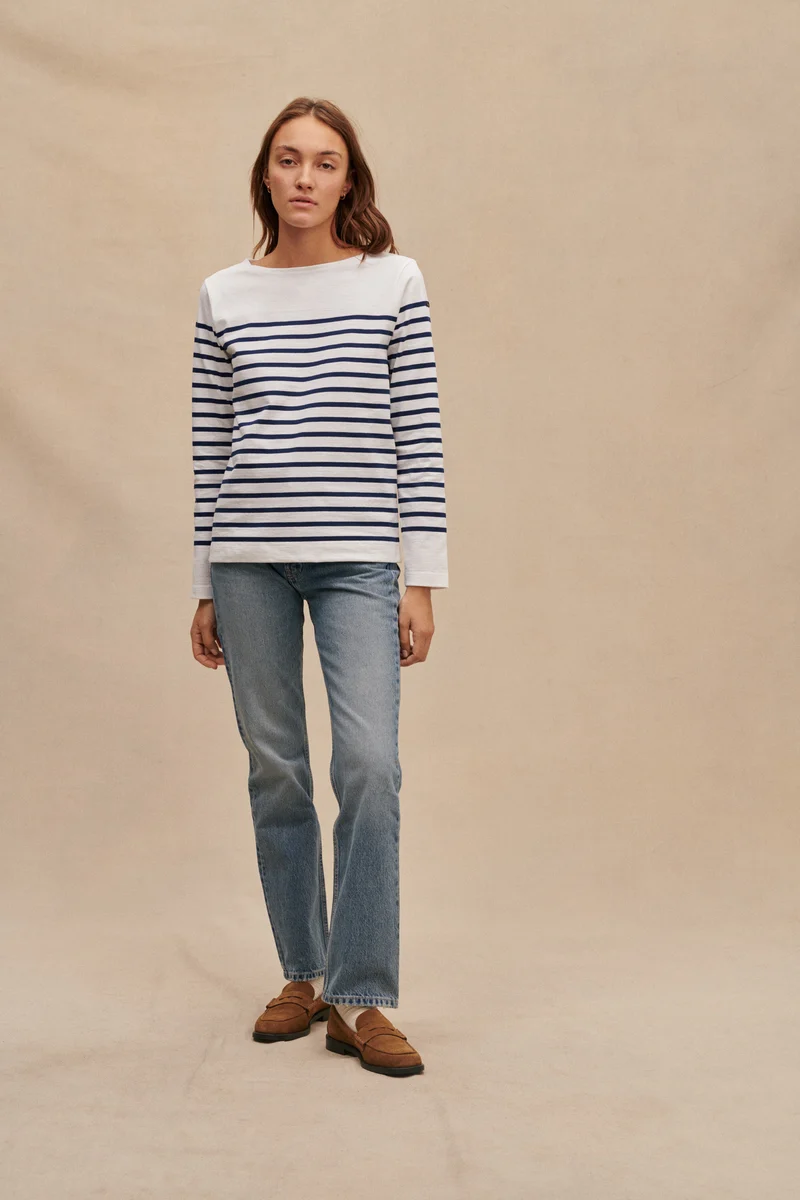 Marinière Marine Nationale blanche et marine pour femme
