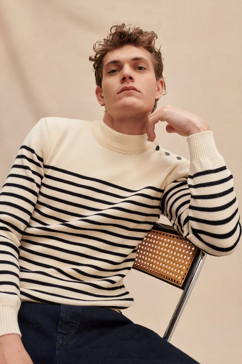 Pull marinière écru pour homme