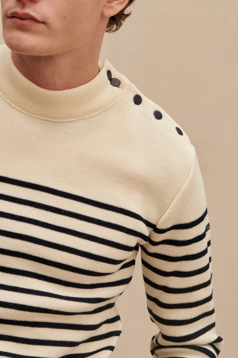 Pull marinière écru pour homme