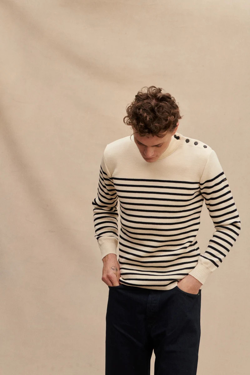 Pull marinière écru pour homme
