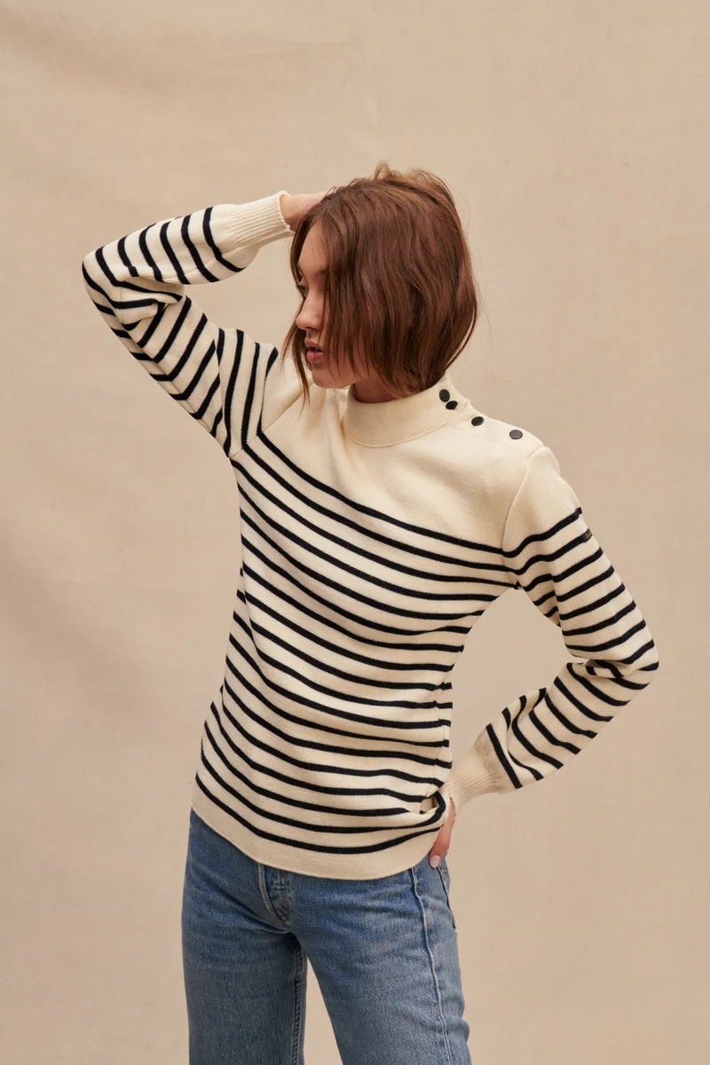 Pull marinière écru pour femme