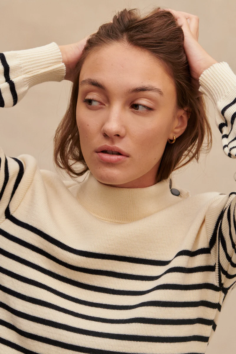 Pull marinière écru pour femme