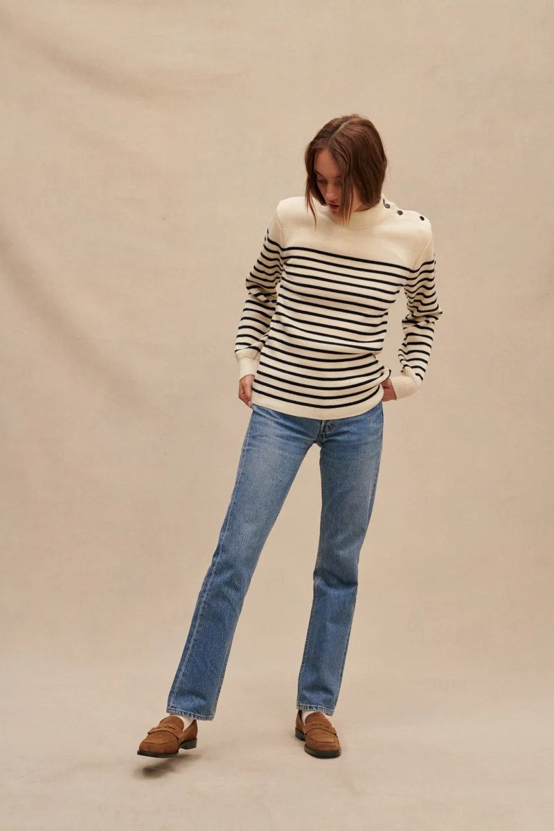 Pull marinière écru pour femme
