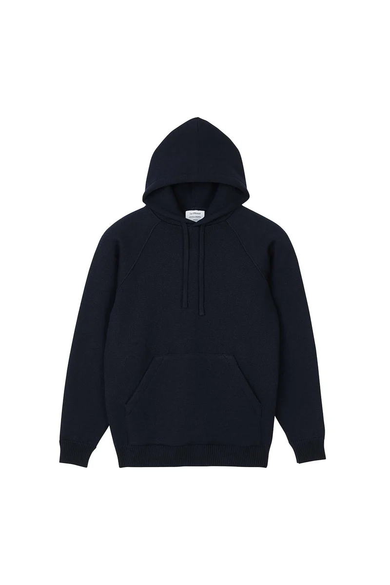 Hoodie bleu marine en laine mérinos pour femme