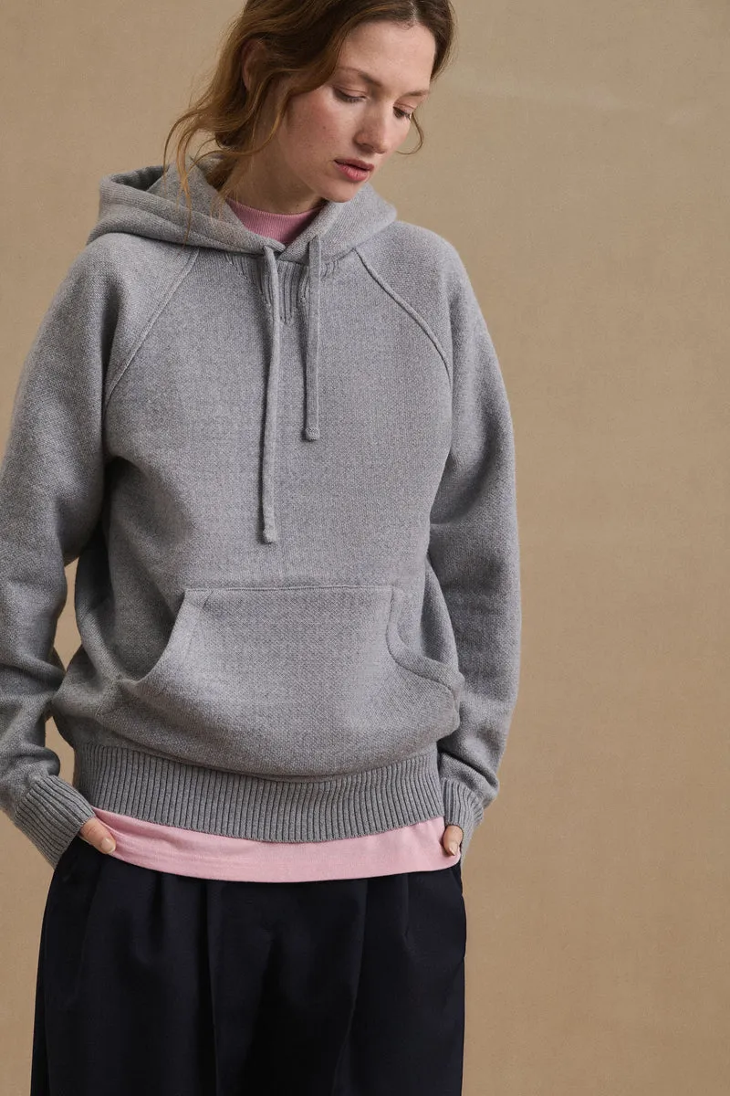 Hoodie gris chiné en laine mérinos pour femme