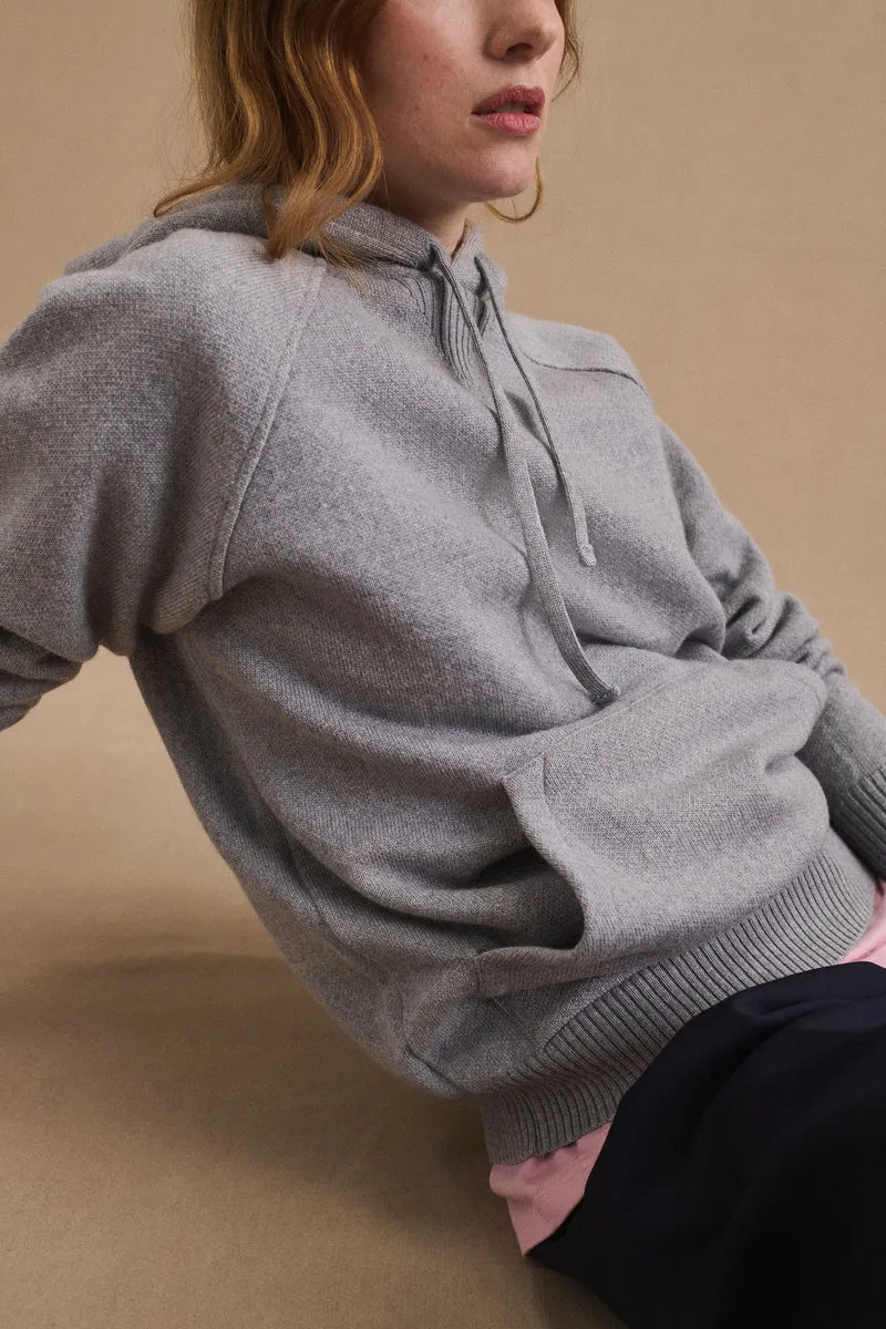Hoodie gris chiné en laine mérinos pour femme