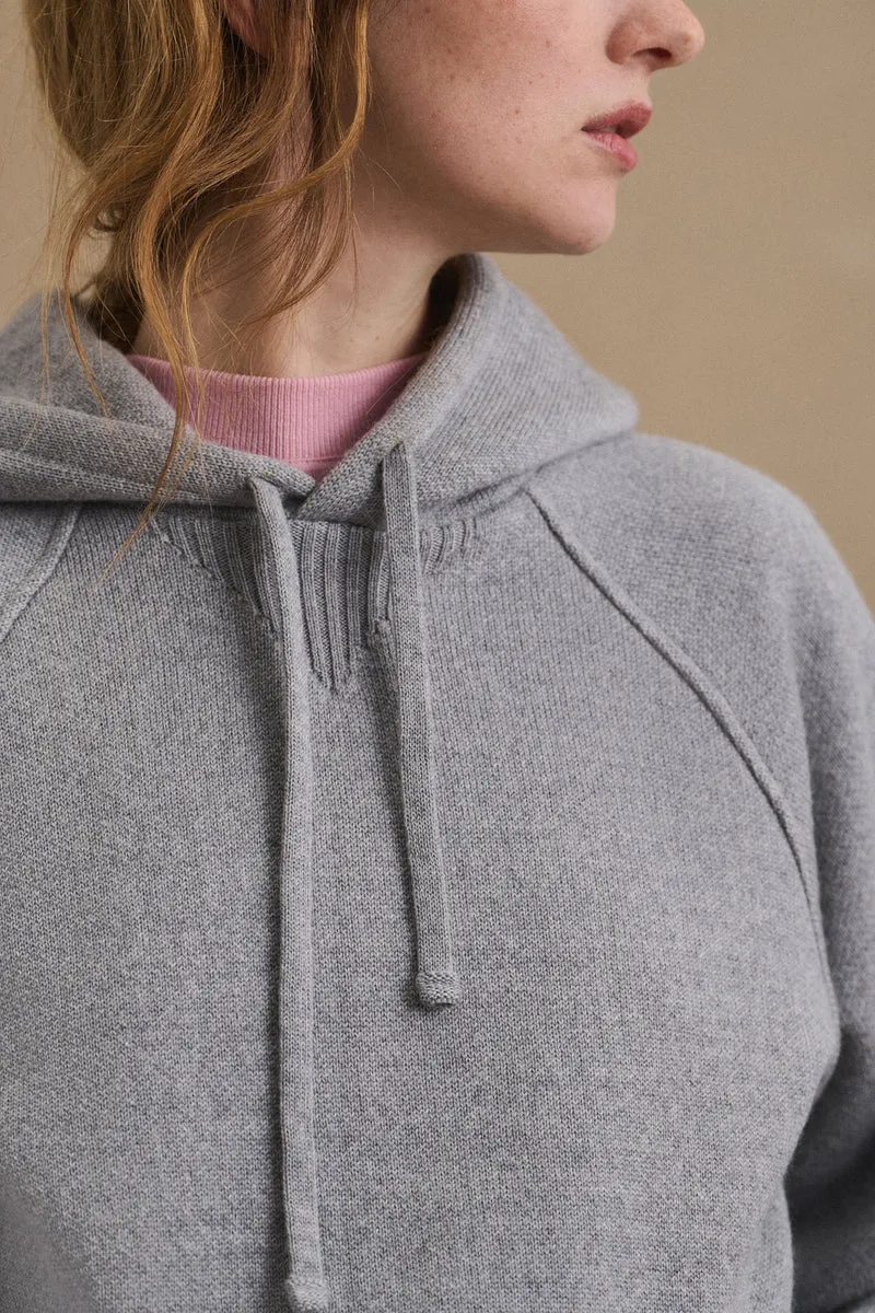 Hoodie gris chiné en laine mérinos pour femme