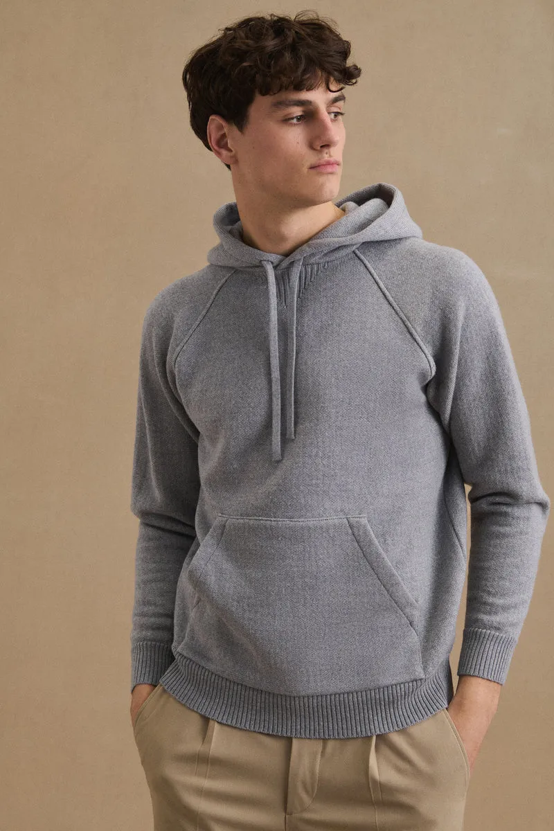 Hoodie gris chiné en laine mérinos pour homme