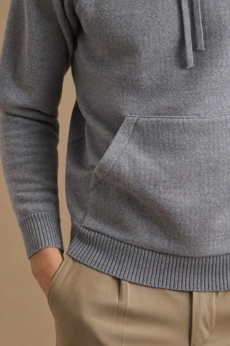 Hoodie gris chiné en laine mérinos pour homme