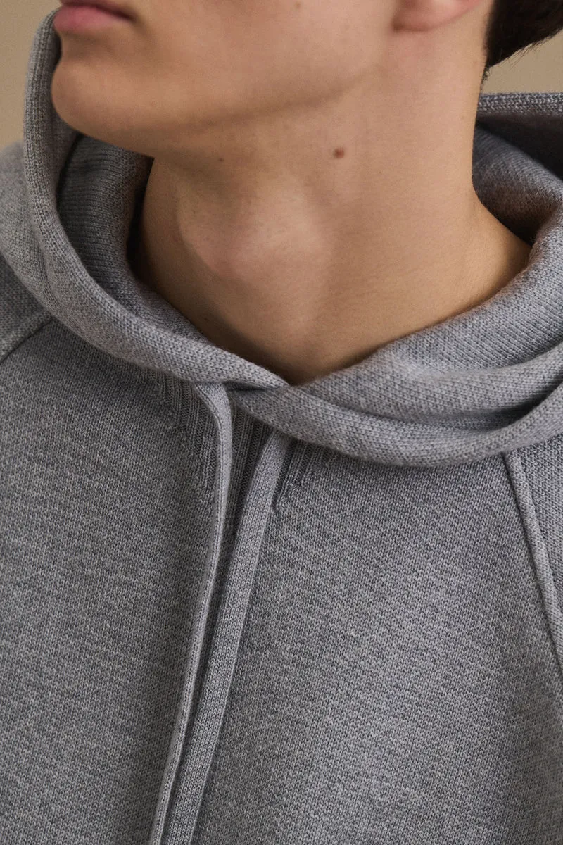 Hoodie gris chiné en laine mérinos pour homme