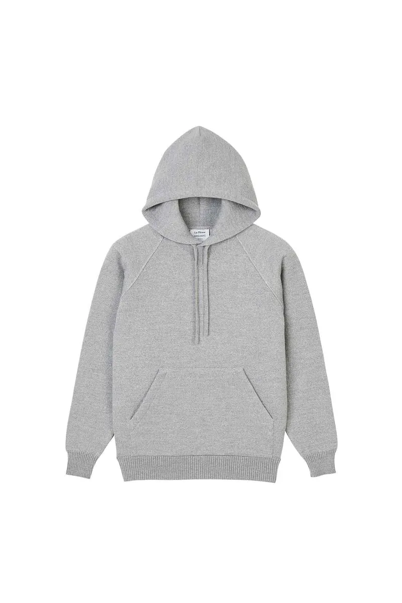 Hoodie gris chiné en laine mérinos pour homme