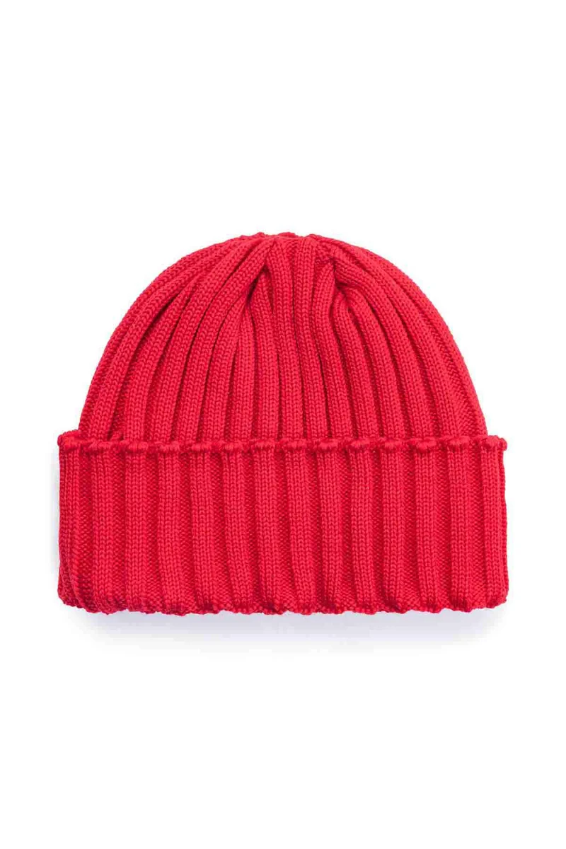 Bonnet à côtes rouge sémaphore 100% laine mérinos