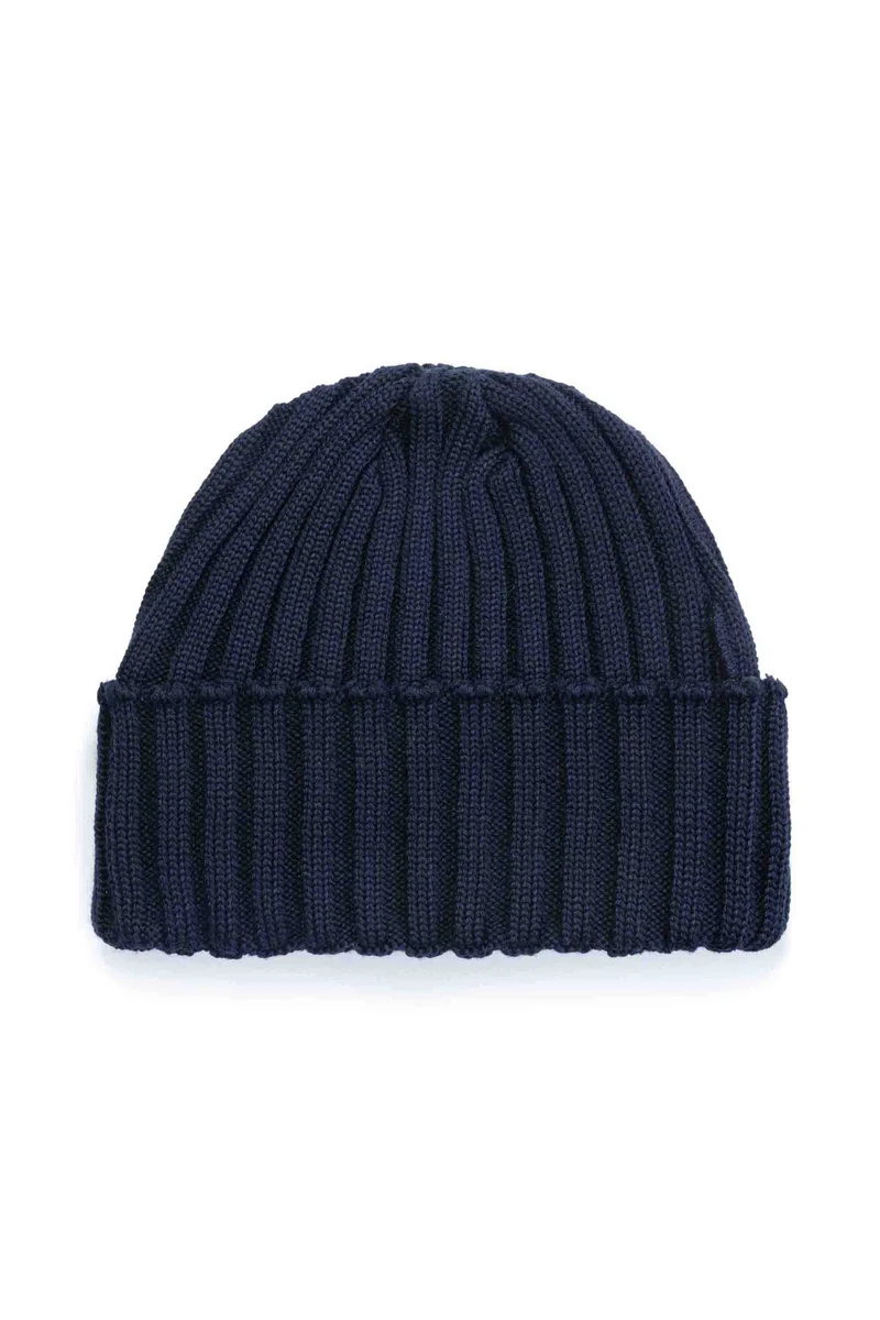 Bonnet à côtes bleu encre 100% laine mérinos