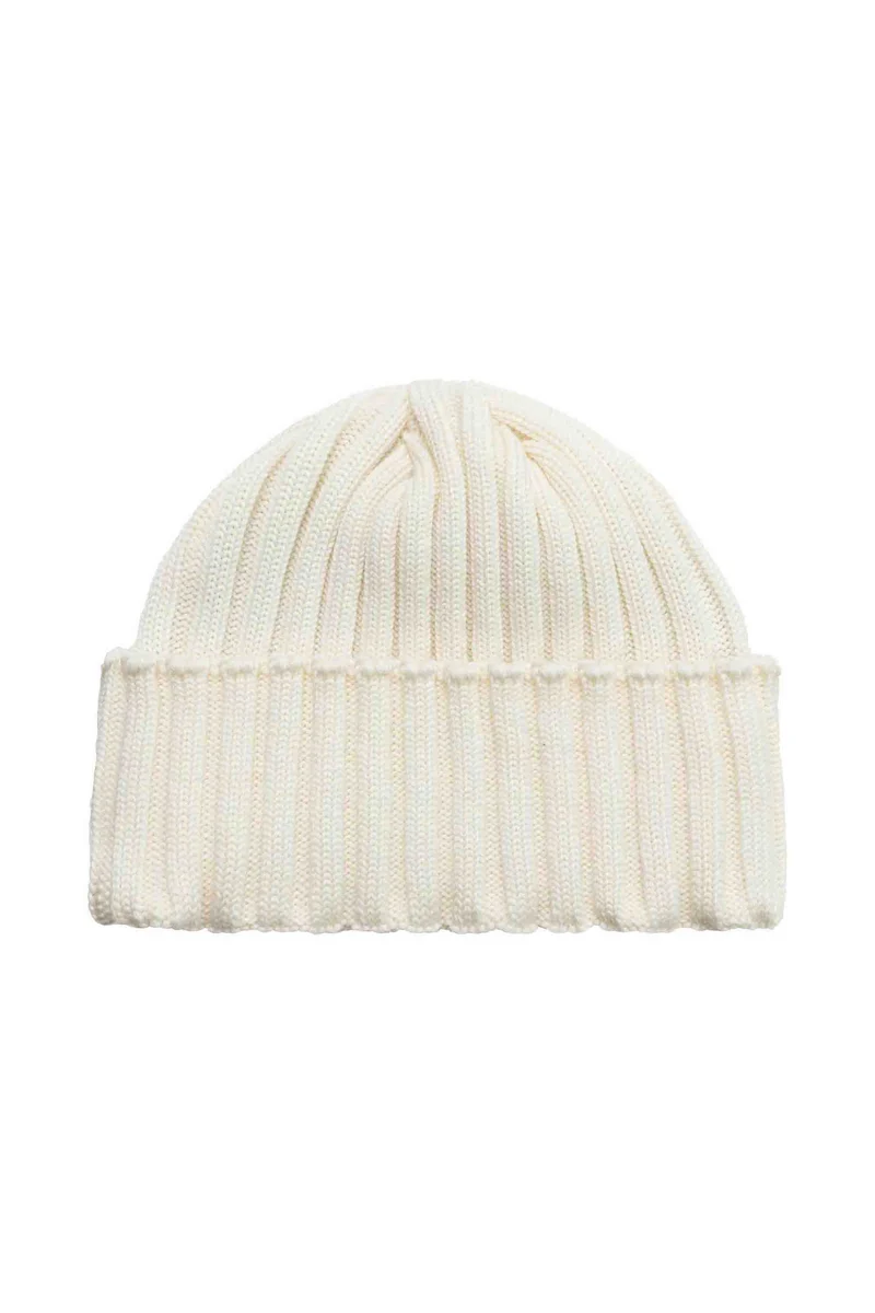 Bonnet à côtes beige écume 100% laine mérinos