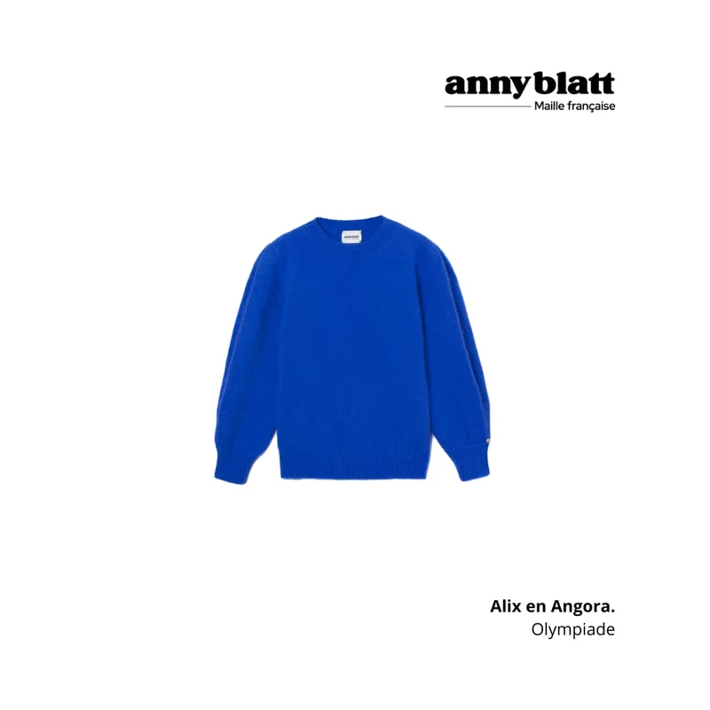Pull Alix Angora bleu olympiade et doré.