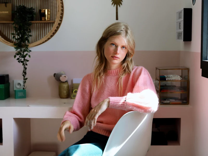 Pull Alix mohair et soie rose.
