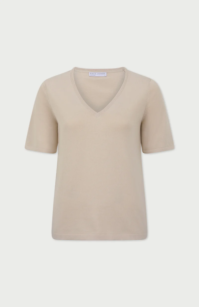 Womens Ultra Fine Cotton V Neck Knitted T-Shirt