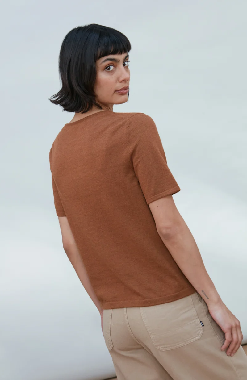 Womens Ultra Fine Cotton Crew Neck Knitted T-Shirt