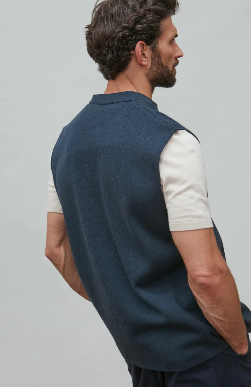 Mens Midweight Cotton Knitted Nehru Waistcoat