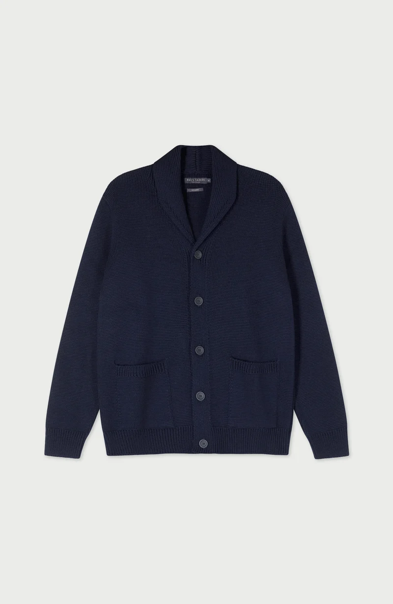 Mens Chunky Merino Wool Shawl Collar Cardigan