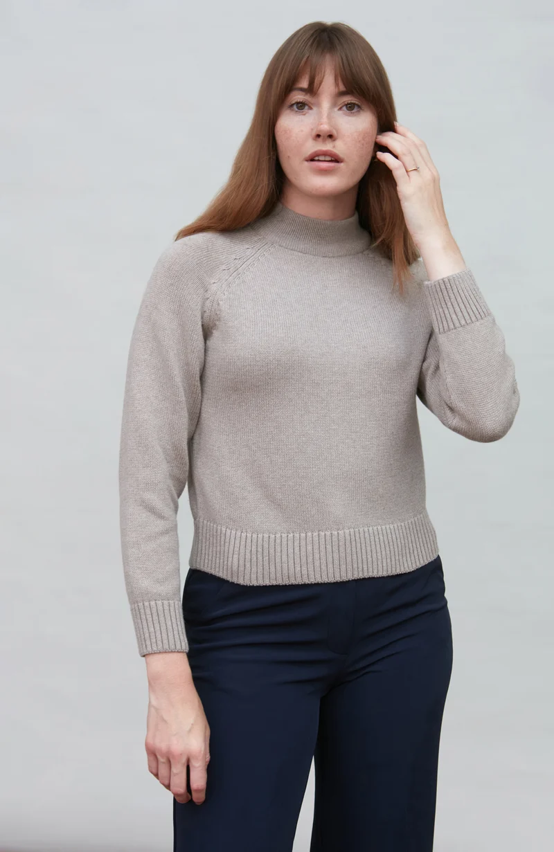 Womens Midweight Cotton Turtleneck Raglan Sleeve Jumper