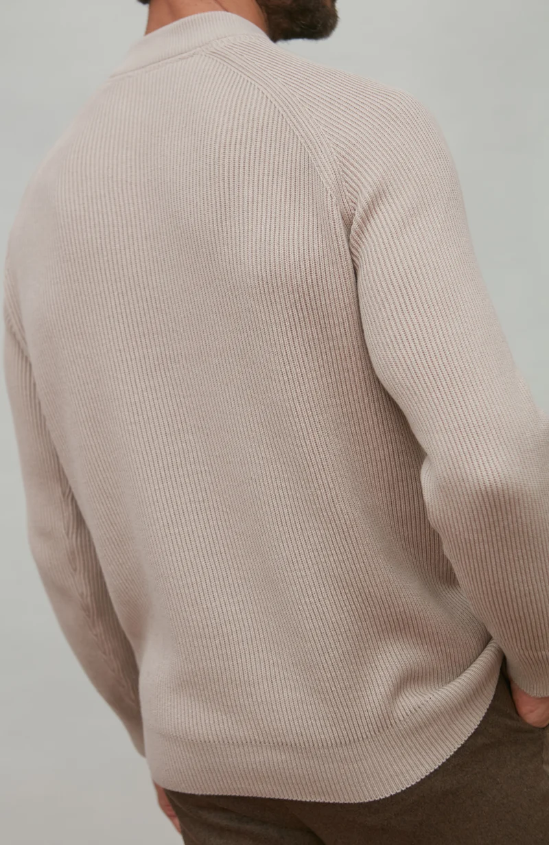 Mens Midweight Cotton Ribbed High Crew Neck Jumper