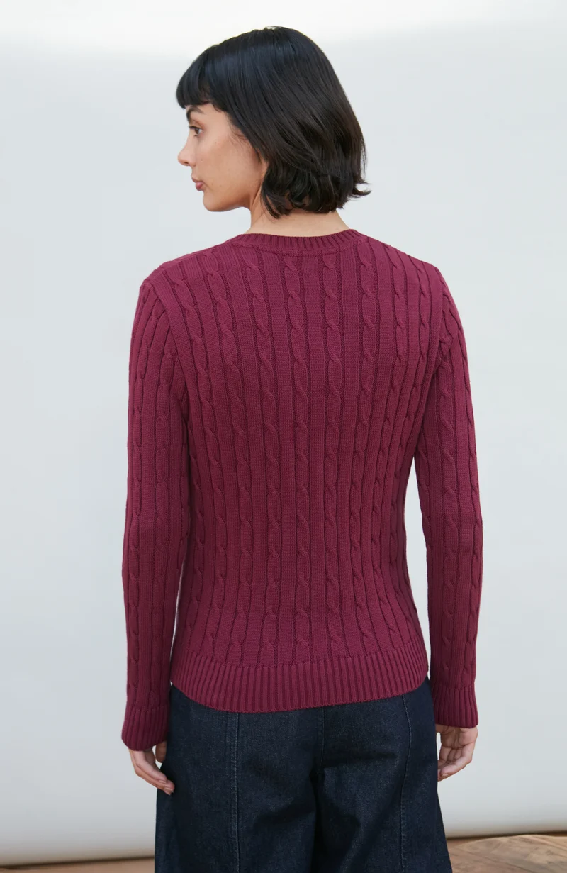 Womens Cotton Cable V Neck Jumper