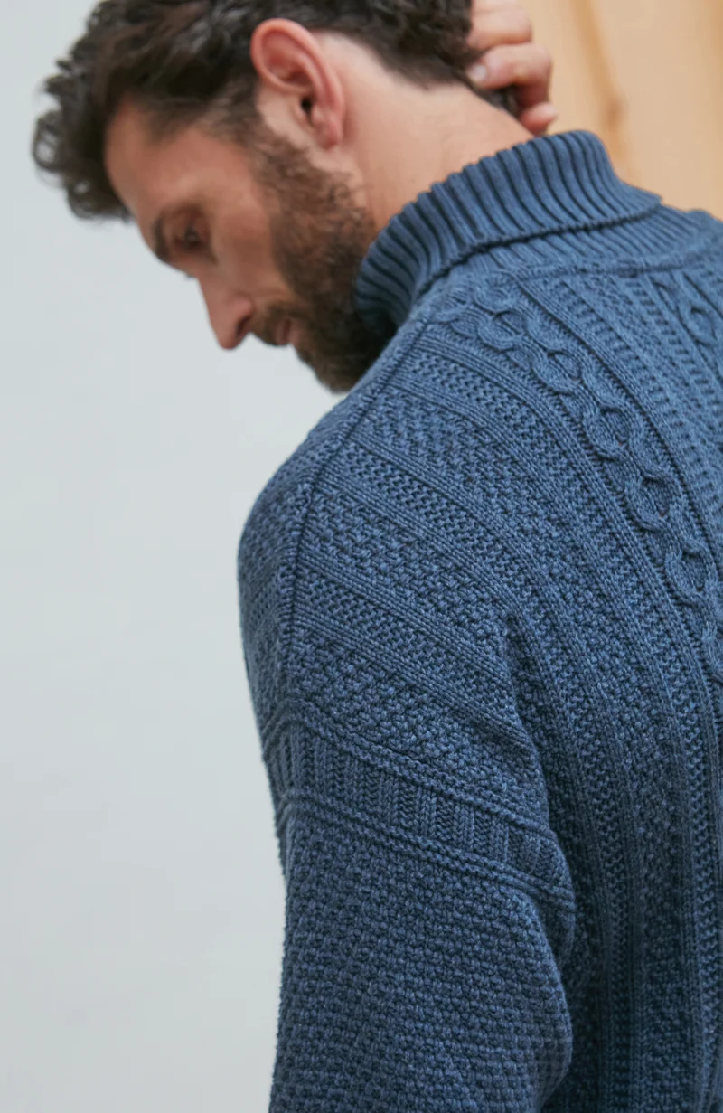 Mens Midweight Cotton Cable Roll Neck Gansey Jumper